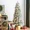 Glitzhome® 7.5ft Pre-Lit Flocked Slim Pine Artificial Christmas Tree, Warm White LED Lights